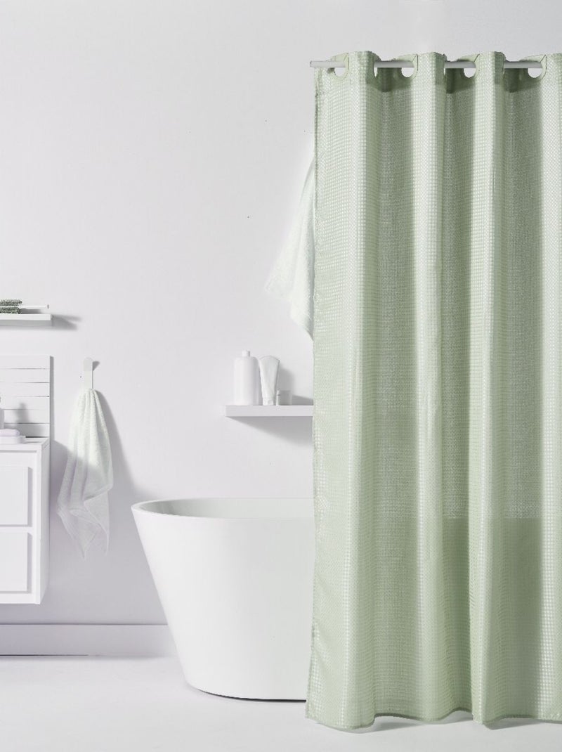 Rideau de douche tissu gaufré à crochets uni BATHROOM Vert - Kiabi