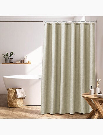 Rideau de douche uni aspect chambray avec crochets