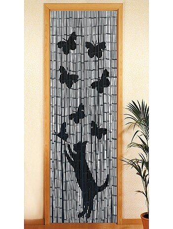 Rideau de porte en bambou à motifs chat et papillon