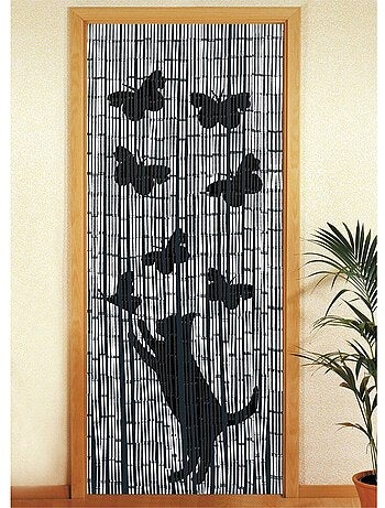 Rideau de porte en bambou à motifs chat et papillon
