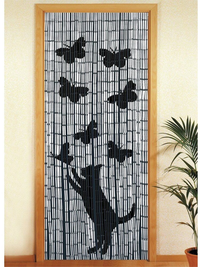 Rideau de porte en bambou à motifs chat et papillon Gris - Kiabi