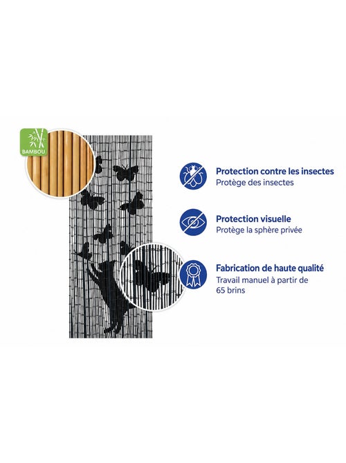 Rideau de porte en bambou à motifs chat et papillon - Kiabi