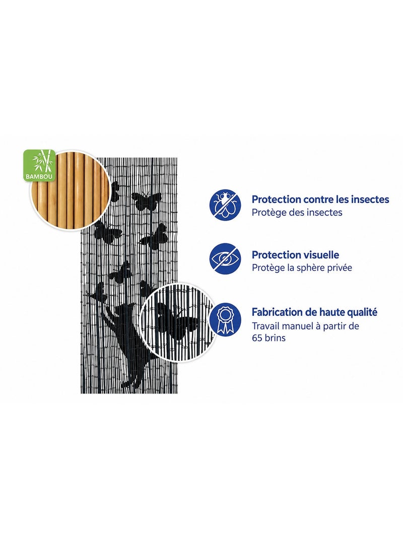Rideau de porte en bambou à motifs chat et papillon Gris - Kiabi