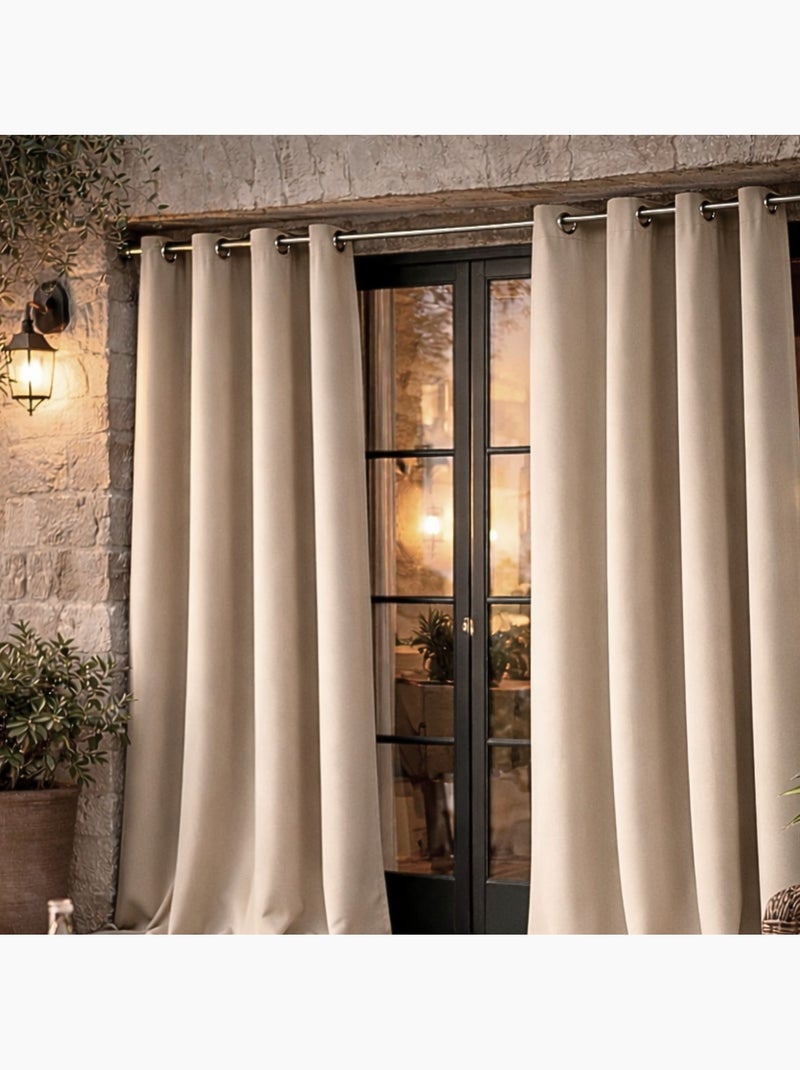 Rideau d'extérieur en tissu déperlant Beige - Kiabi