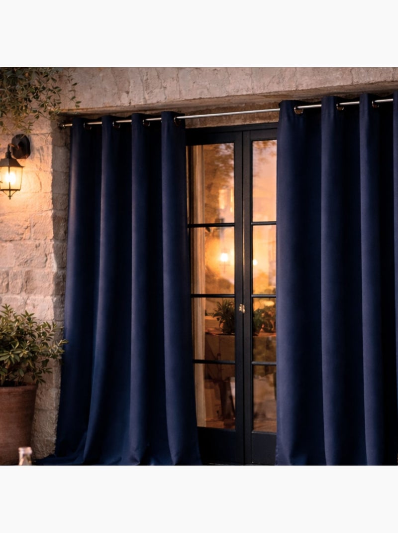 Rideau d'extérieur en tissu déperlant Bleu marine - Kiabi