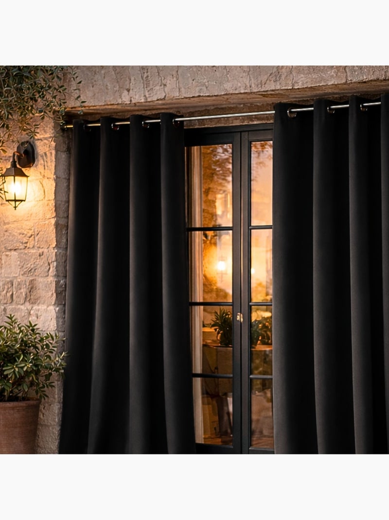 Rideau d'extérieur en tissu déperlant Noir - Kiabi