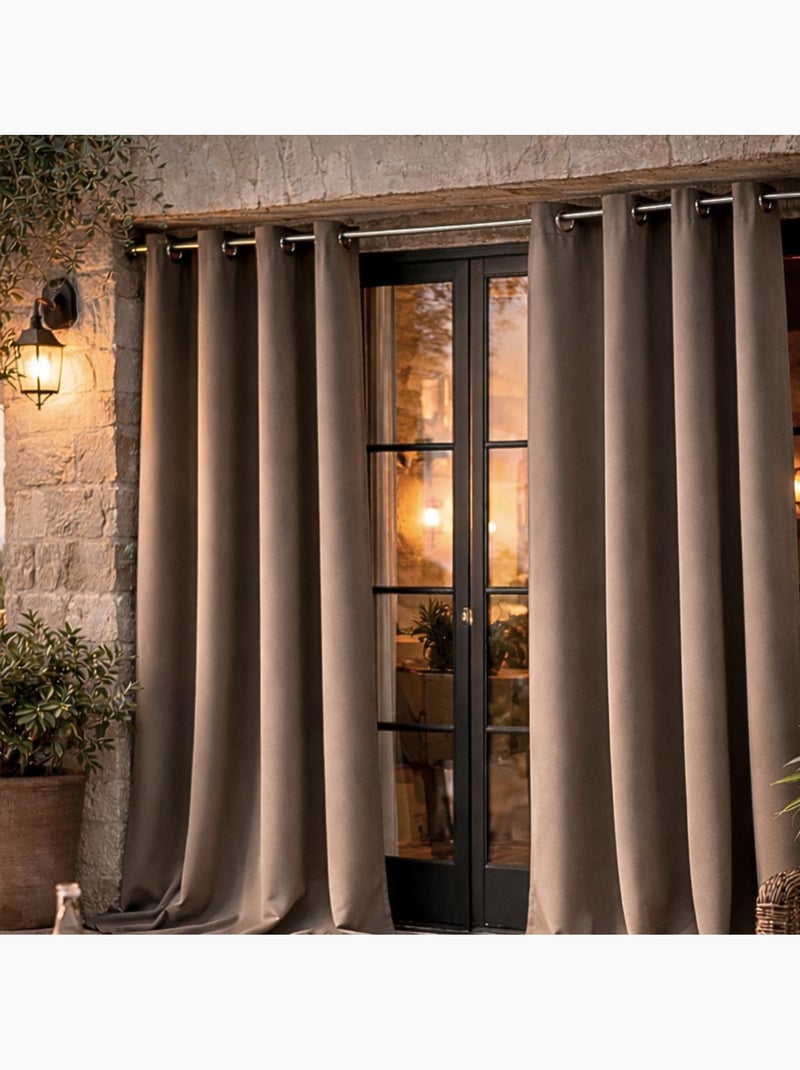 Rideau d'extérieur en tissu déperlant Taupe - Kiabi