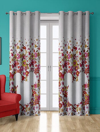 Rideau Disney Tête Mickey avec fleurs - 140x250 cm