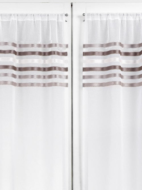 Rideau droit à la paire en Etamine Rayures horizontales - Kiabi