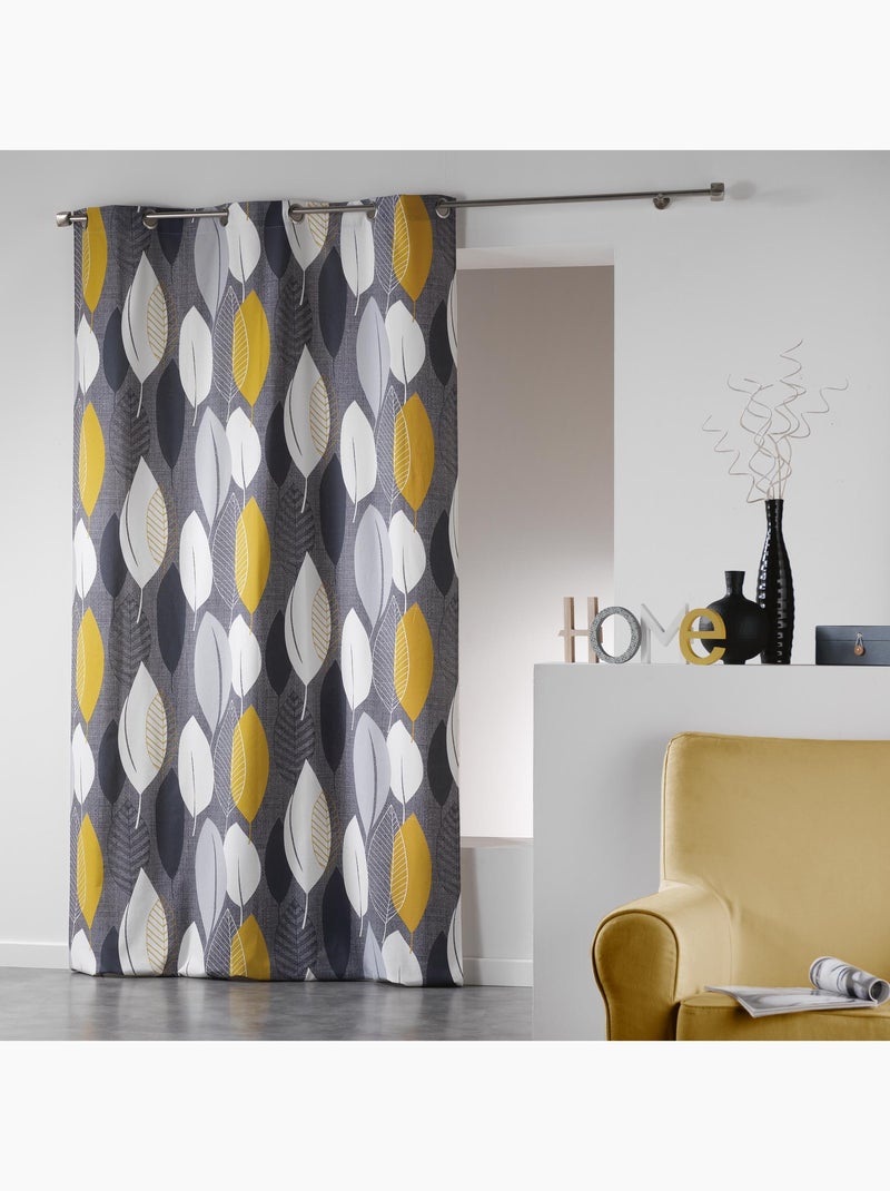 Rideau en Coton "Farandole de Feuilles" Jaune - Kiabi