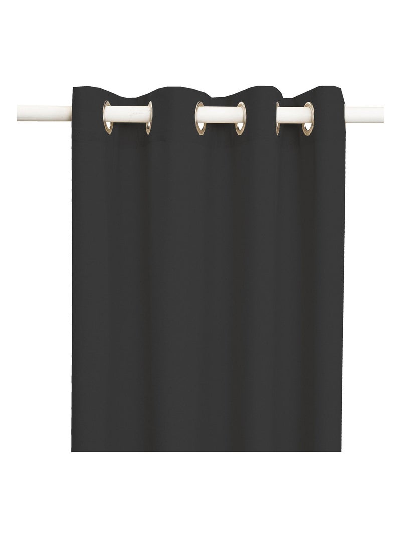 Rideau en coton recyclé avec œillets 'Deko&co' Noir - Kiabi