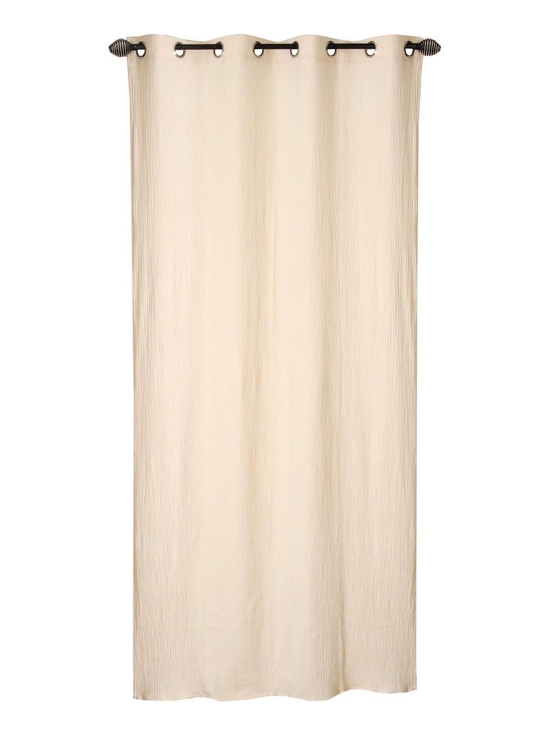 Rideau en double gaze de coton, aspect froissé, prêt-à-poser. Beige - Kiabi