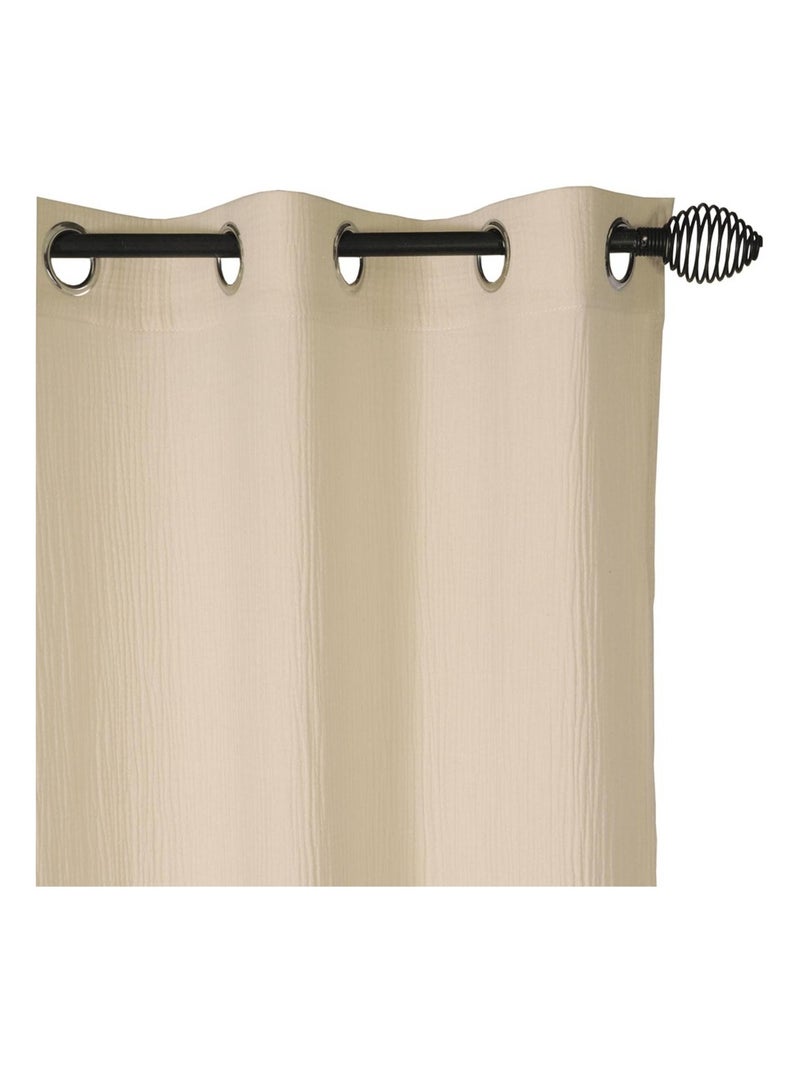 Rideau en double gaze de coton, aspect froissé, prêt-à-poser. Beige - Kiabi