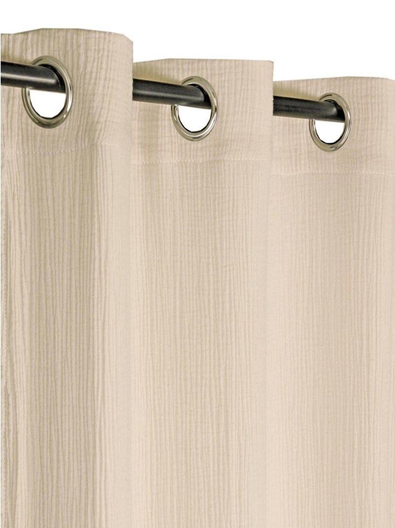 Rideau en double gaze de coton, aspect froissé, prêt-à-poser. Beige - Kiabi