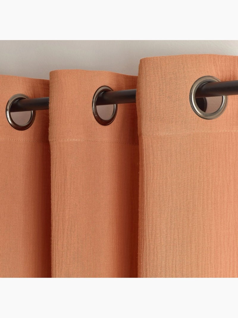 Rideau en gaze de coton tamisant à oeillets Terracotta - Kiabi
