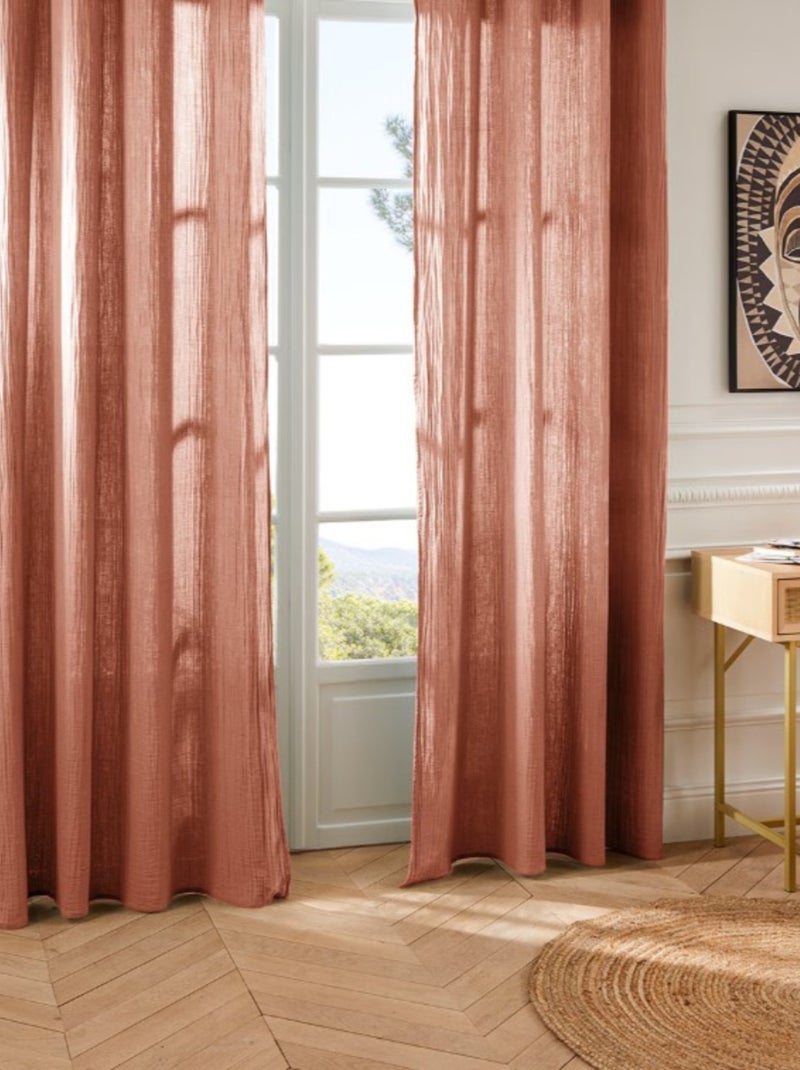Rideau en gaze de coton uni Vieux rose - Kiabi