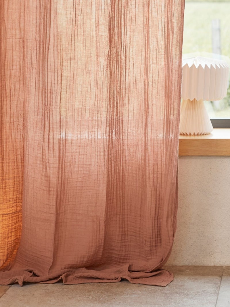 Rideau en gaze de coton uni Vieux rose - Kiabi