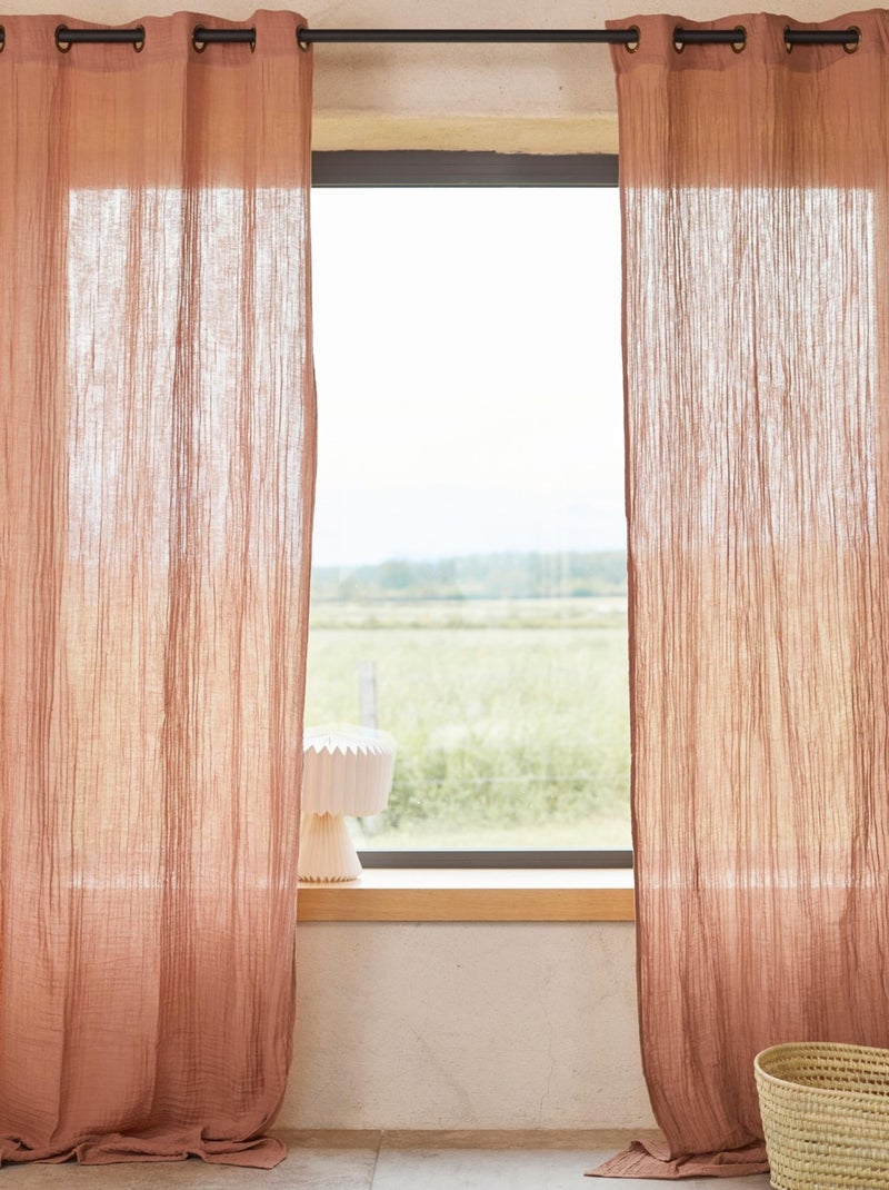 Rideau en gaze de coton uni Vieux rose - Kiabi