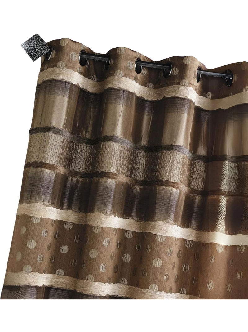 Rideau en jacquard à pois et rayures Taupe - Kiabi