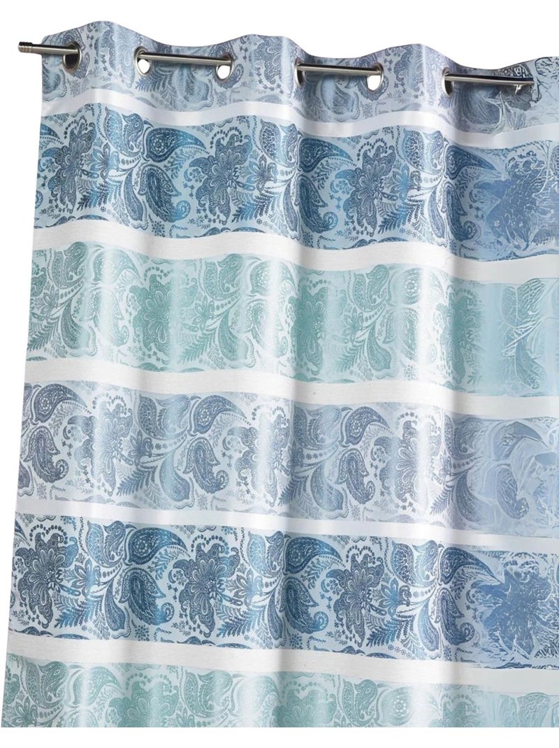 Rideau en jacquard à rayures horizontales fantaisies Bleu pétrole - Kiabi