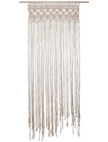 Rideau en macramé et coton avec barre de suspension en bois macrame