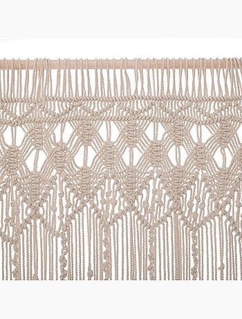 Rideau en macramé et coton avec barre de suspension en bois macrame
