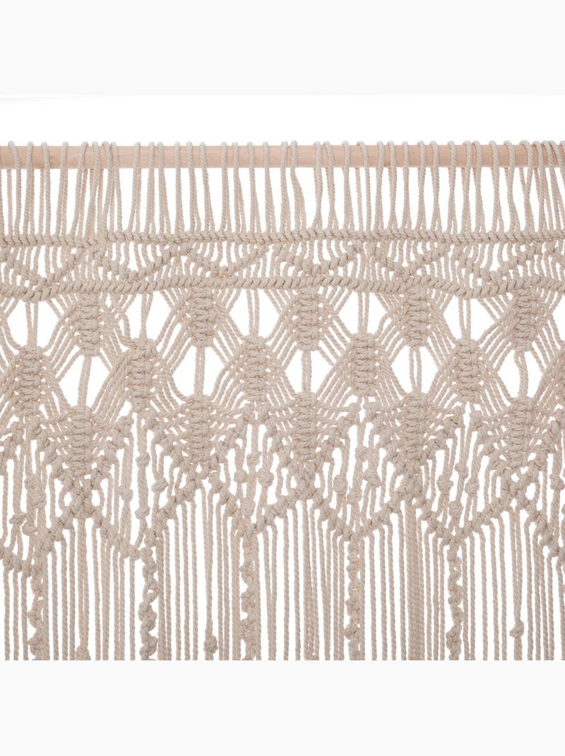 Rideau en macramé et coton avec barre de suspension en bois macrame Beige - Kiabi