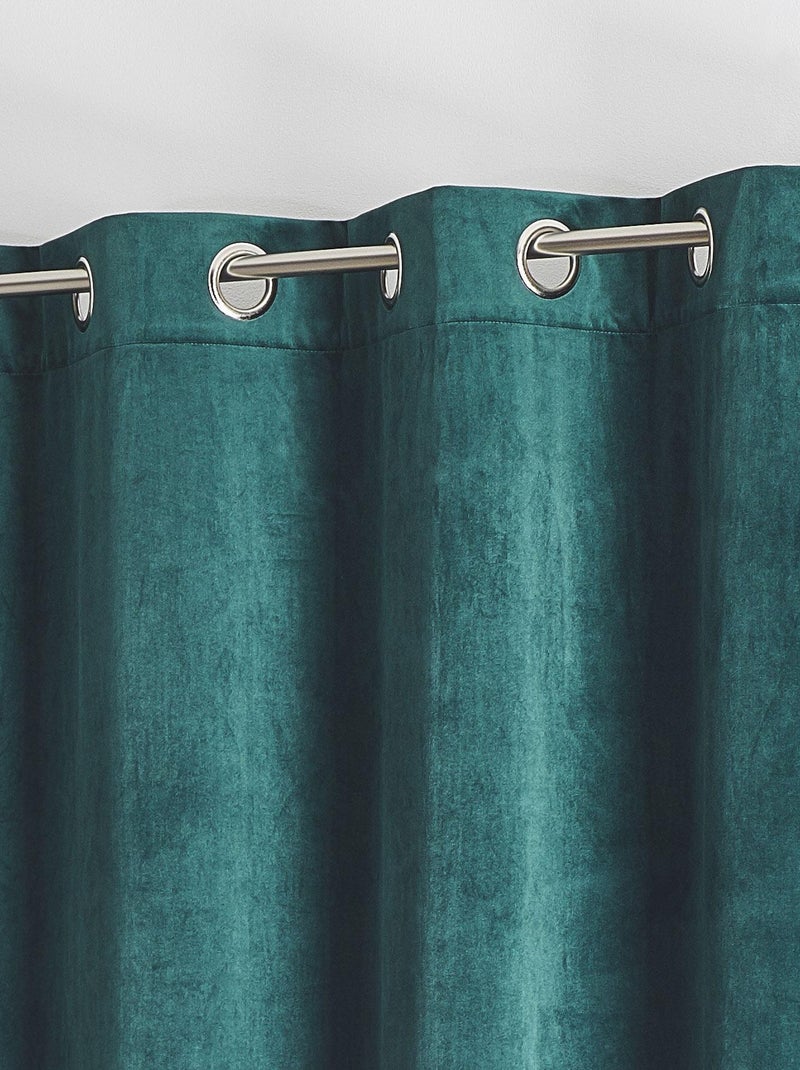 Rideau en velours feutré uni Bleu canard - Kiabi