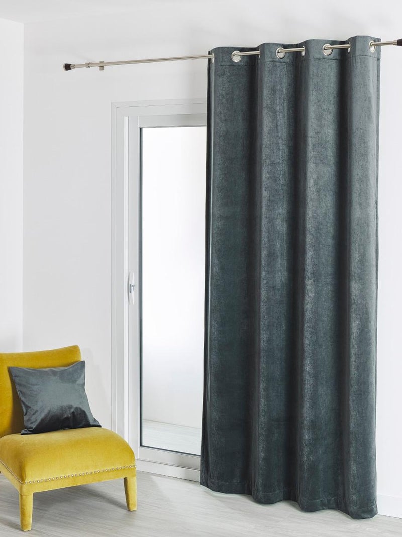 Rideau en velours feutré uni gris anthracite - Kiabi