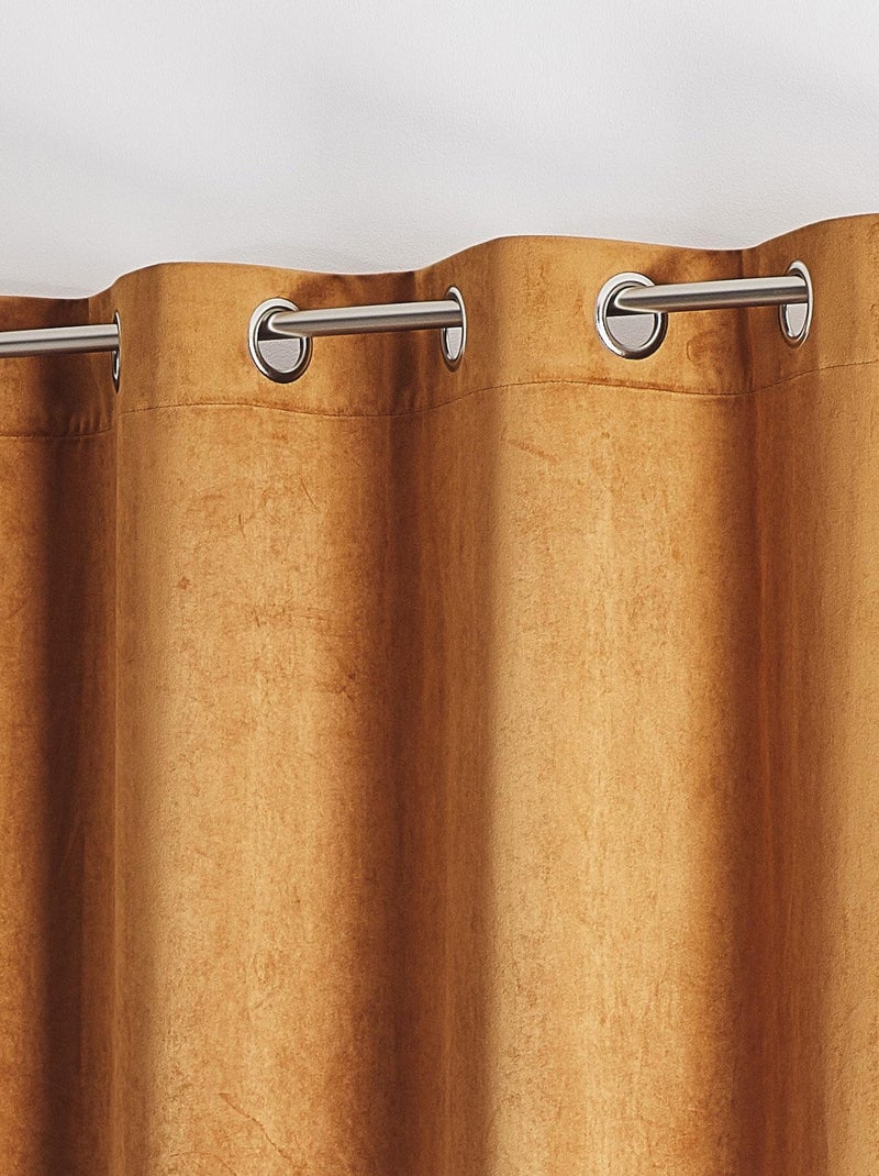 Rideau en velours feutré uni Marron tabac - Kiabi
