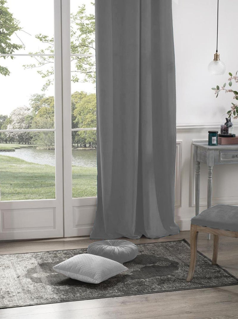 Rideau en velours occultant Gris souris - Kiabi
