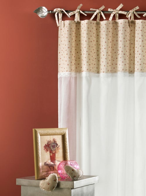 Rideau en Voile de Coton avec Parement Imprimé - Kiabi