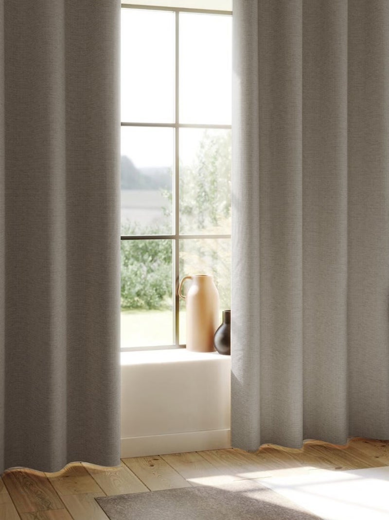 Rideau enduit  - Effet lin occultant 100% Beige - Kiabi