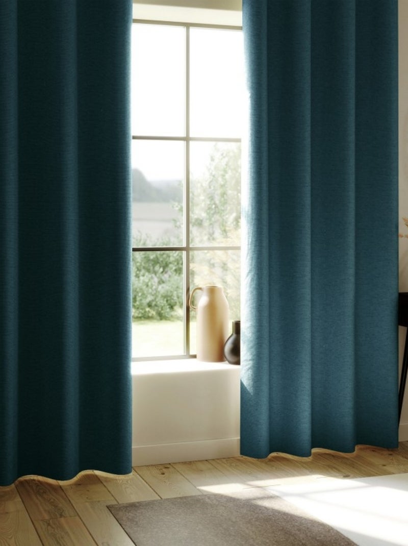 Rideau enduit  - Effet lin occultant 100% Bleu canard - Kiabi