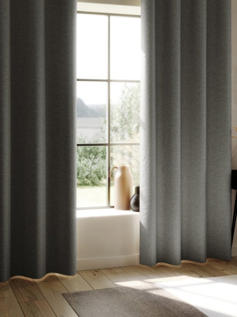 Rideau enduit  - Effet lin occultant 100% Gris - Kiabi