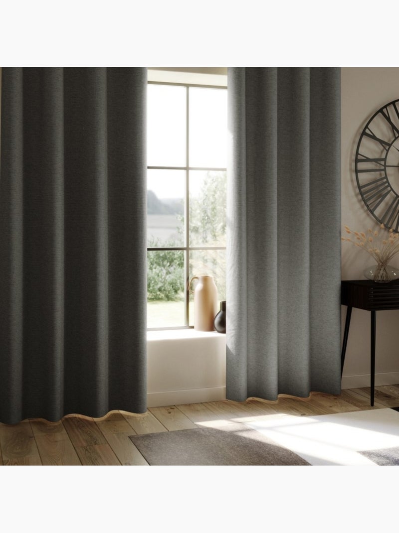 Rideau enduit  - Effet lin occultant 100% Gris - Kiabi