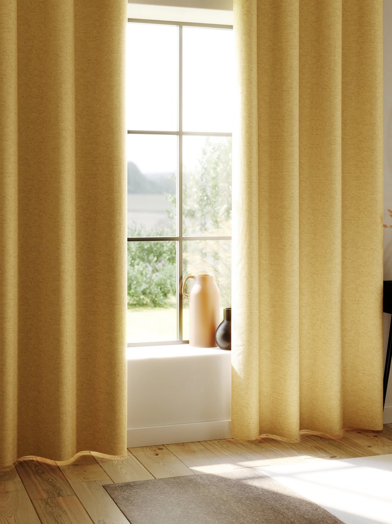 Rideau enduit  - Effet lin occultant 100% Jaune foncé - Kiabi
