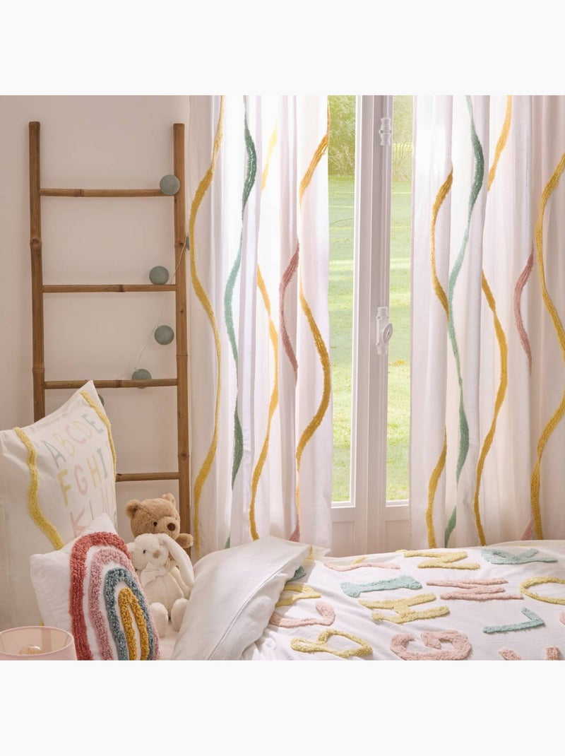 Rideau enfant en coton motifs brodés TUFY Blanc Multicolore - Kiabi