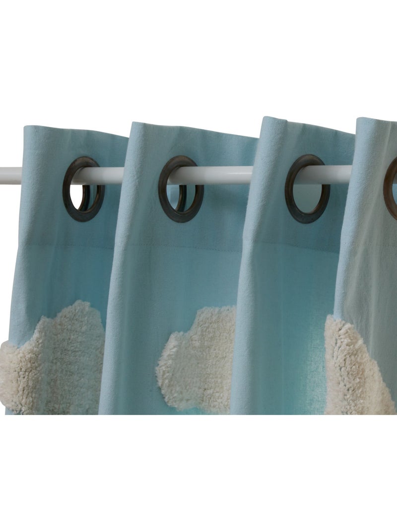 Rideau enfant en coton motifs brodés TUFY Bleu clair - Kiabi