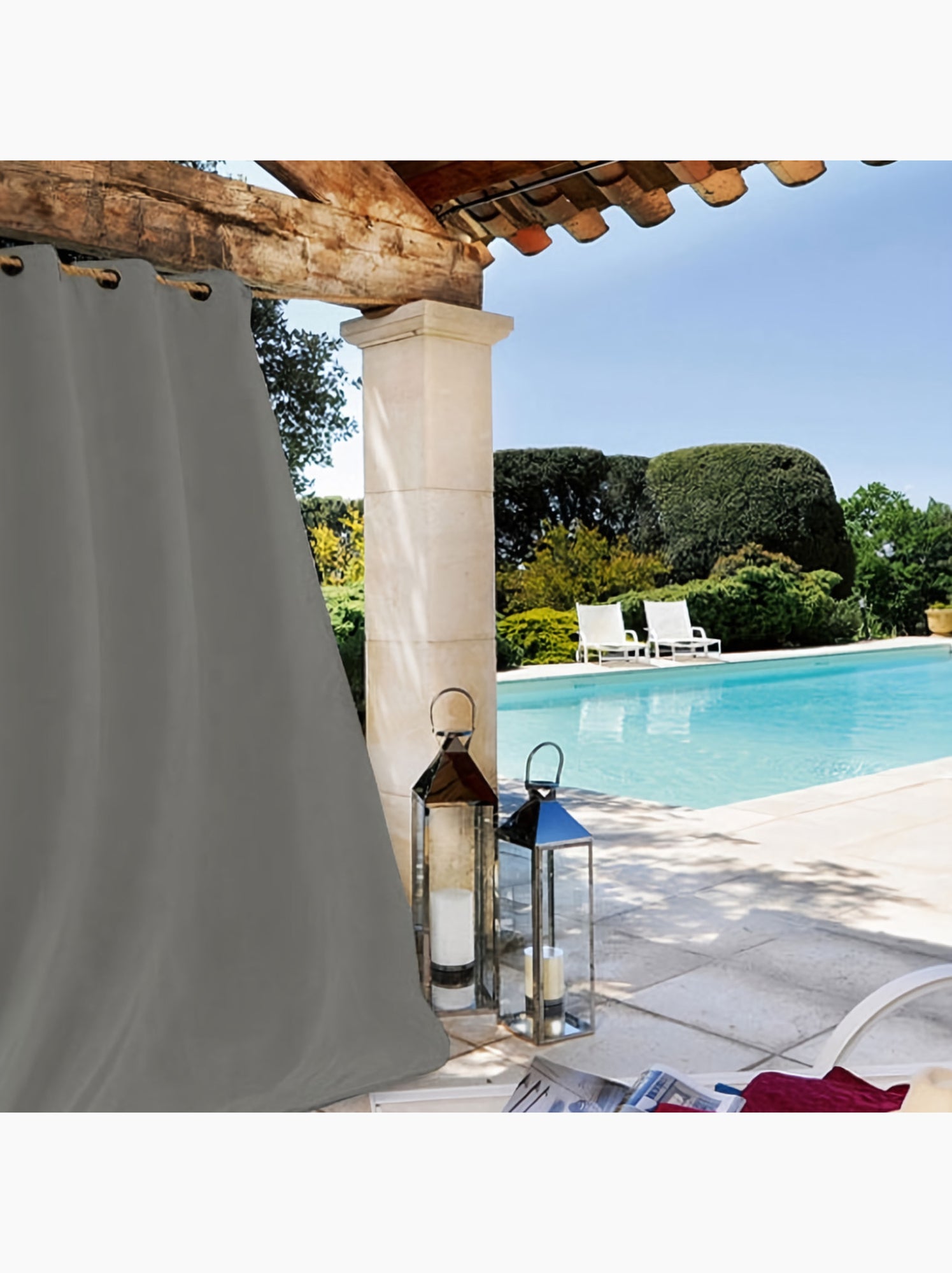 Rideaux D'extérieur Imperméables Linfye - Motif éléphants Gris, 2 Pièces 132x190 Cm, Pour Pergola, Terrasse, Jardin