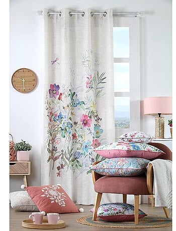 Rideau fleuri - - Effet lin
