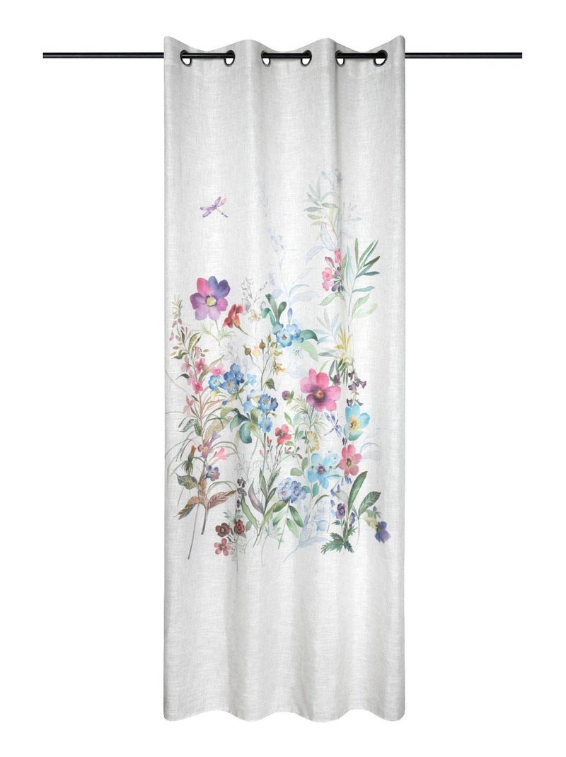 Rideau fleuri  -  - Effet lin Blanc - Kiabi