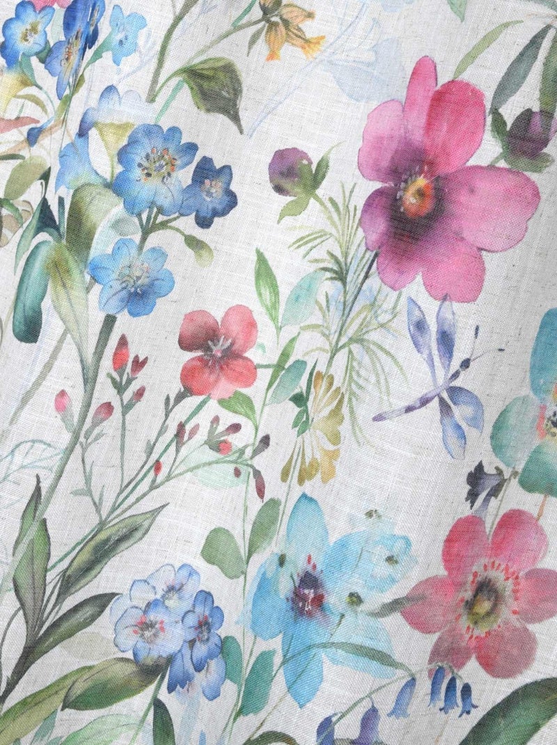 Rideau fleuri  -  - Effet lin Blanc - Kiabi
