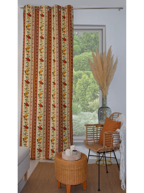Rideau fleuri à rayures vintage – 140x250 cm – Ambiance campagne chic - Kiabi