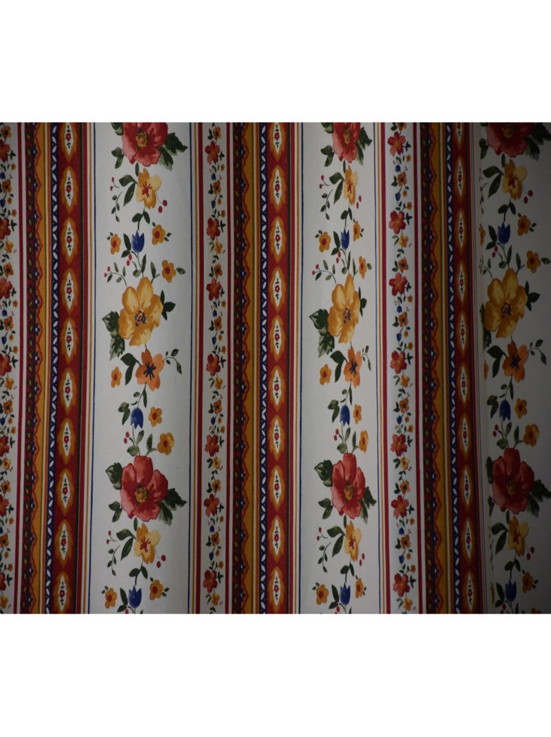Rideau fleuri à rayures vintage – 140x250 cm – Ambiance campagne chic Ecru - Kiabi