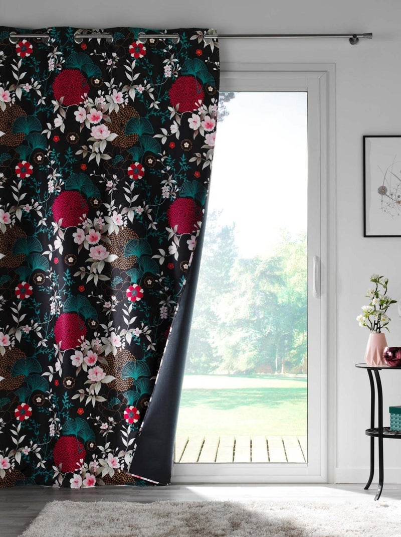 Rideau fleuri occultant et microfibre Bleu - Kiabi