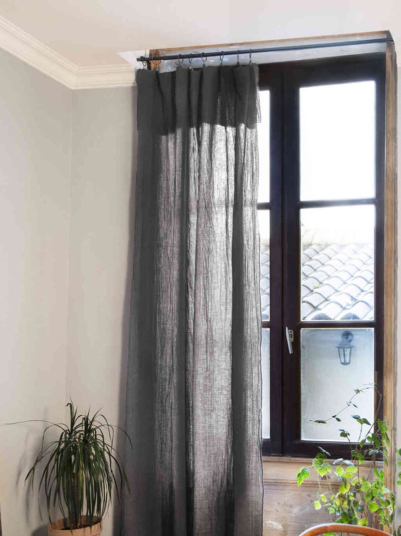 Rideau gaze de coton ajustable - Terre de Nuit gris anthracite - Kiabi