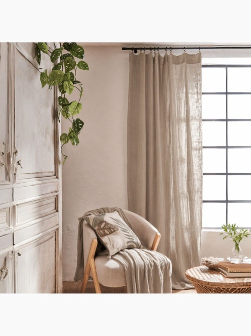 Rideau gaze de coton ajustable finition bourdon - Kiabi