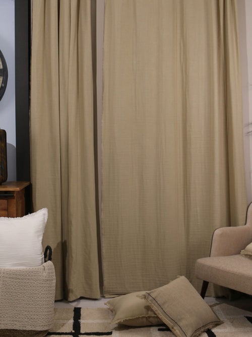 Rideau gaze de coton ajustable finition bourdon - Kiabi