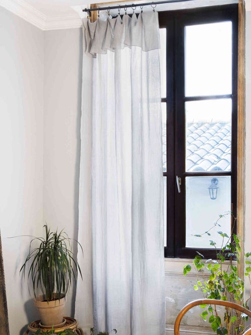 Rideau gaze de coton ajustable gris 140x300 - Kiabi